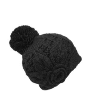 Angela‎ & William Black Flower Cable Knit Beanie One Size